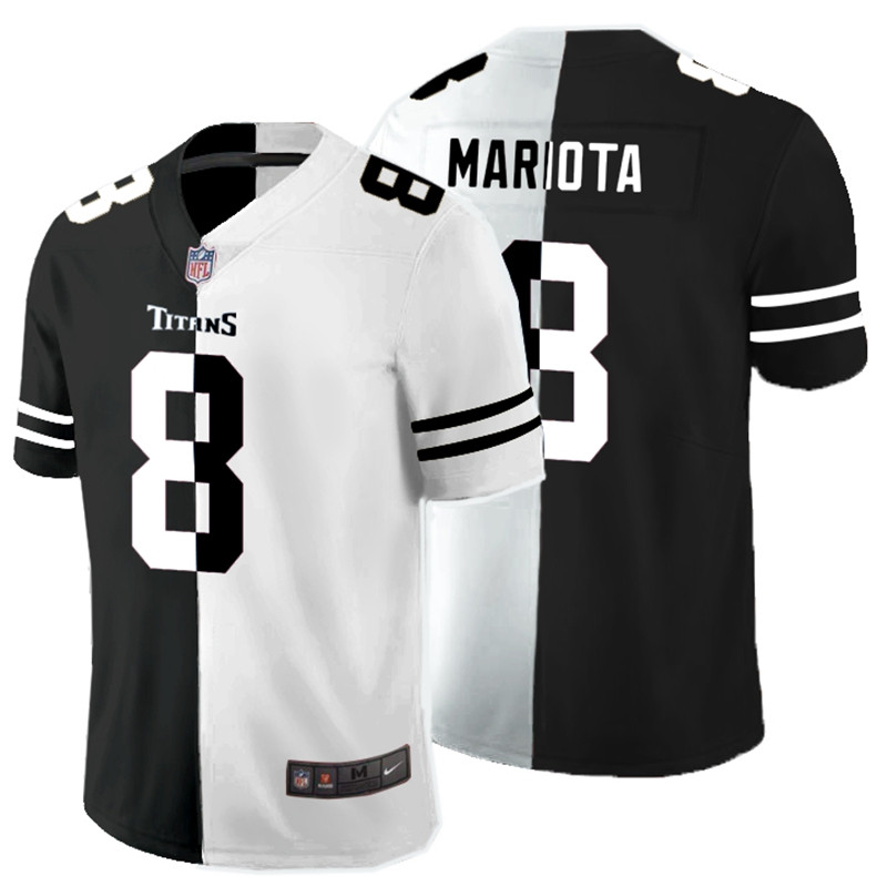 Men's Tennessee Titans #8 Marcus Mariota Black And White Split Limited Stitched Jersey